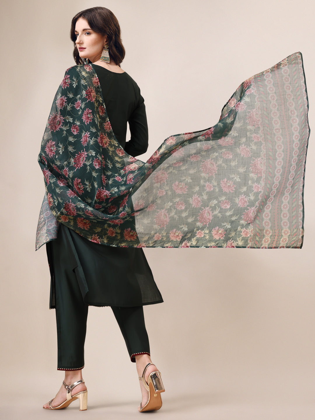 Embroidered Kurta With Pant & Dupatta Set, Multicolor - Hiral Fashion