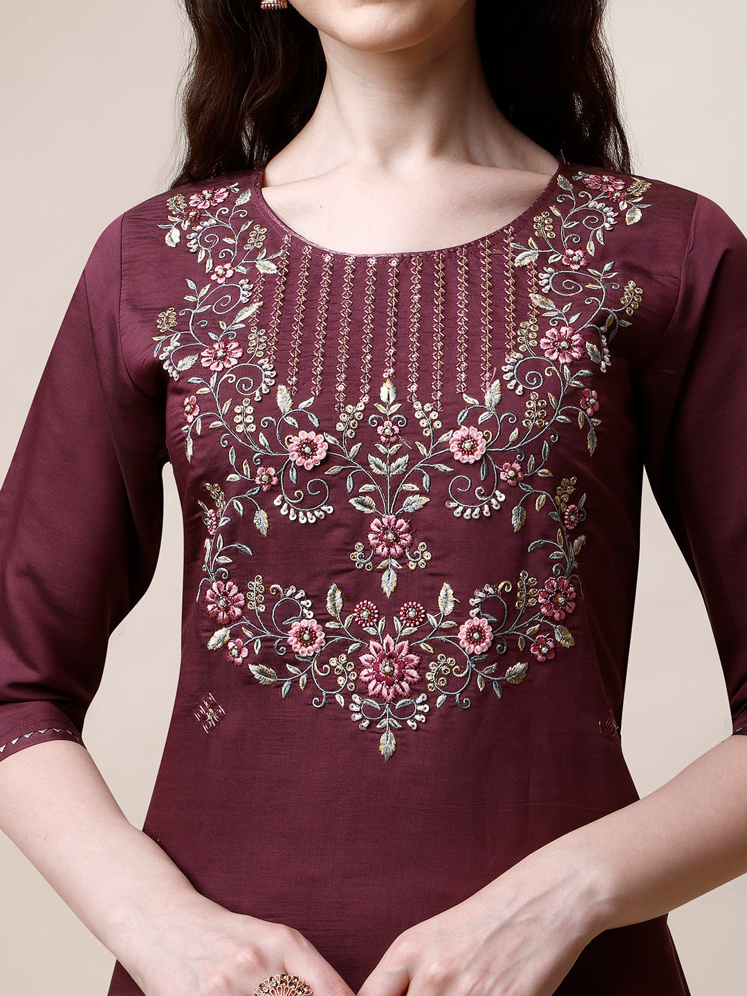 Embroidered Kurta With Pant And Dupatta Set, Multicolor - Hiral Fashion