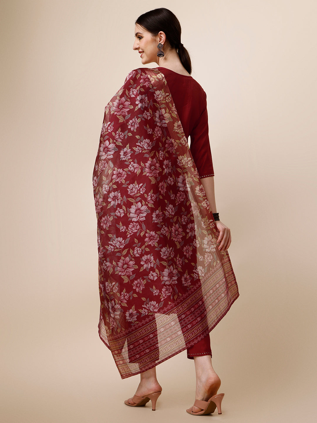 Embroidered Kurta With Pant And Printed Dupatta Set, Multicolor - Hiral Fashion