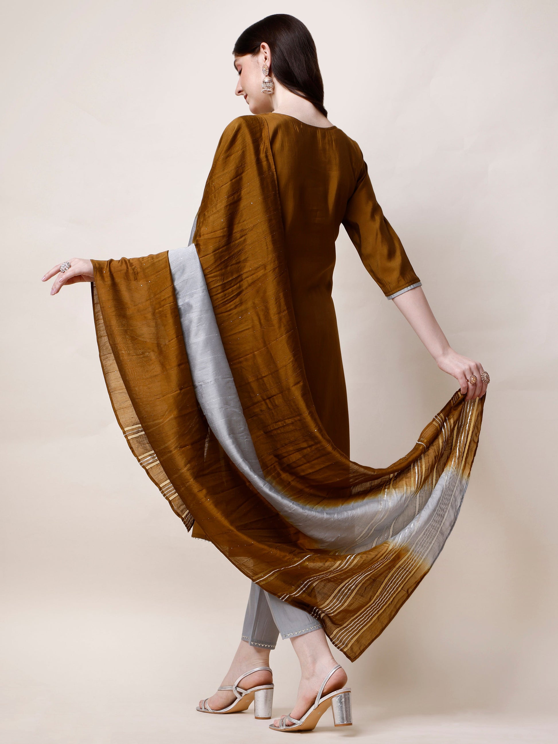 Hand Embroidered Kurta With Pant And Dupatta Set, Multicolor - Hiral Fashion