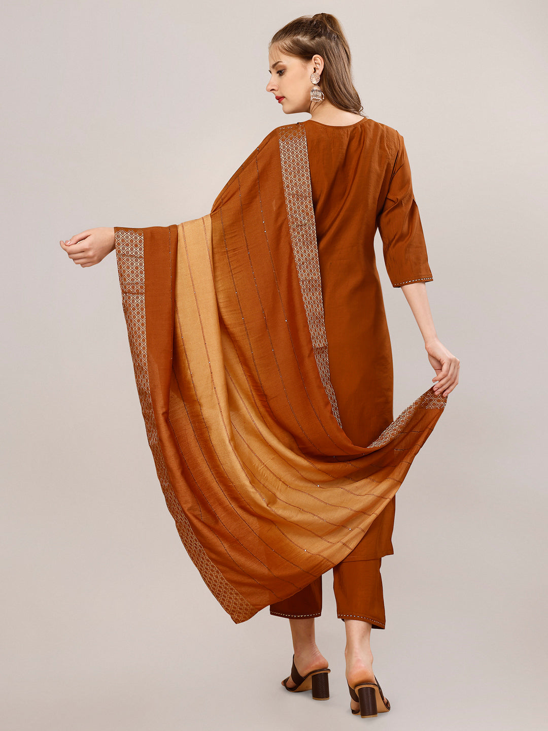 Hand Embroidered Kurta With Pant And Dupatta Set, Multicolor - Hiral Fashion