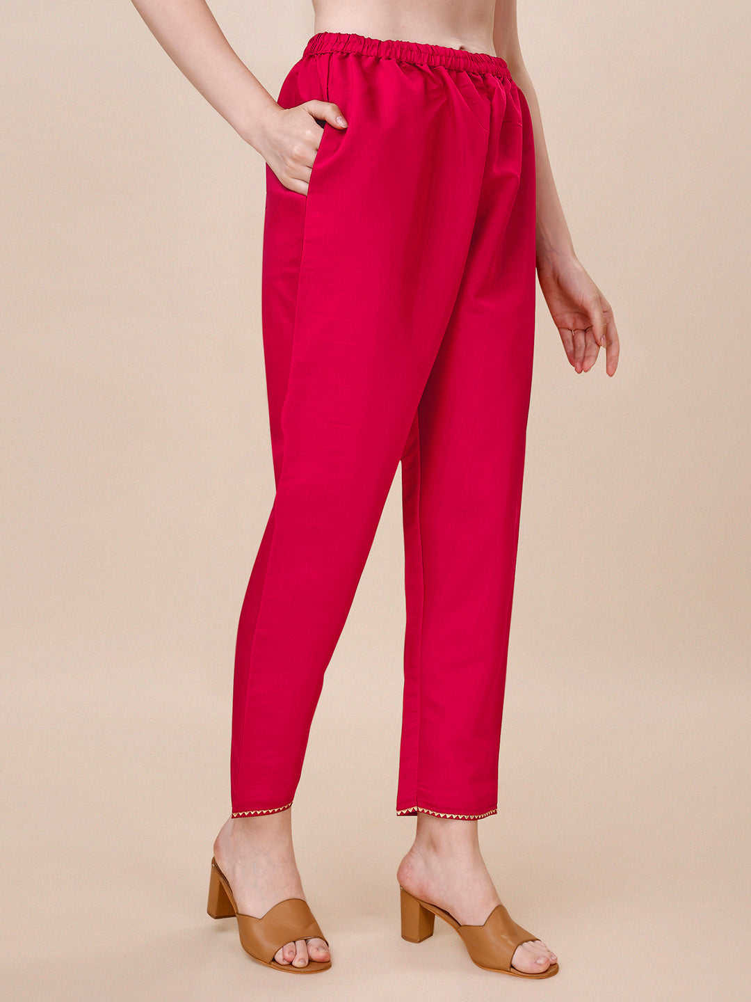 Chanderi Hot Pink Kurta With Pant And Dupatta Set, Multicolor - Hiral Fashion