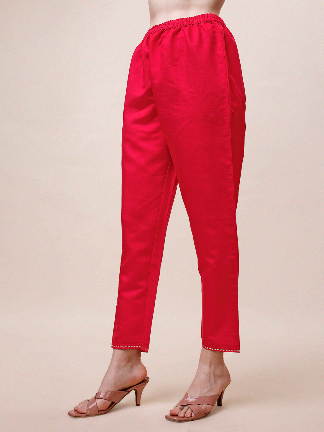 Handworked Red Kurta With Pant And Dupatta Set, Multicolor - Hiral Fashion