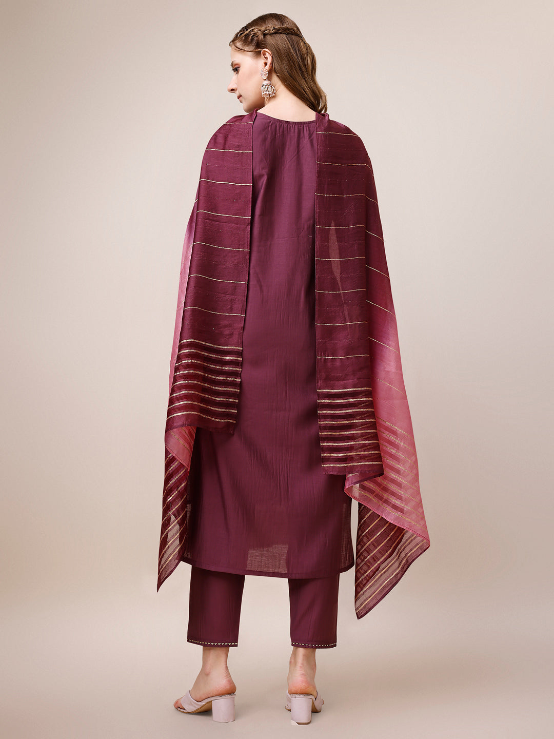 Embroidered Kurta With Pant & Dupatta, Multicolor - Hiral Fashion