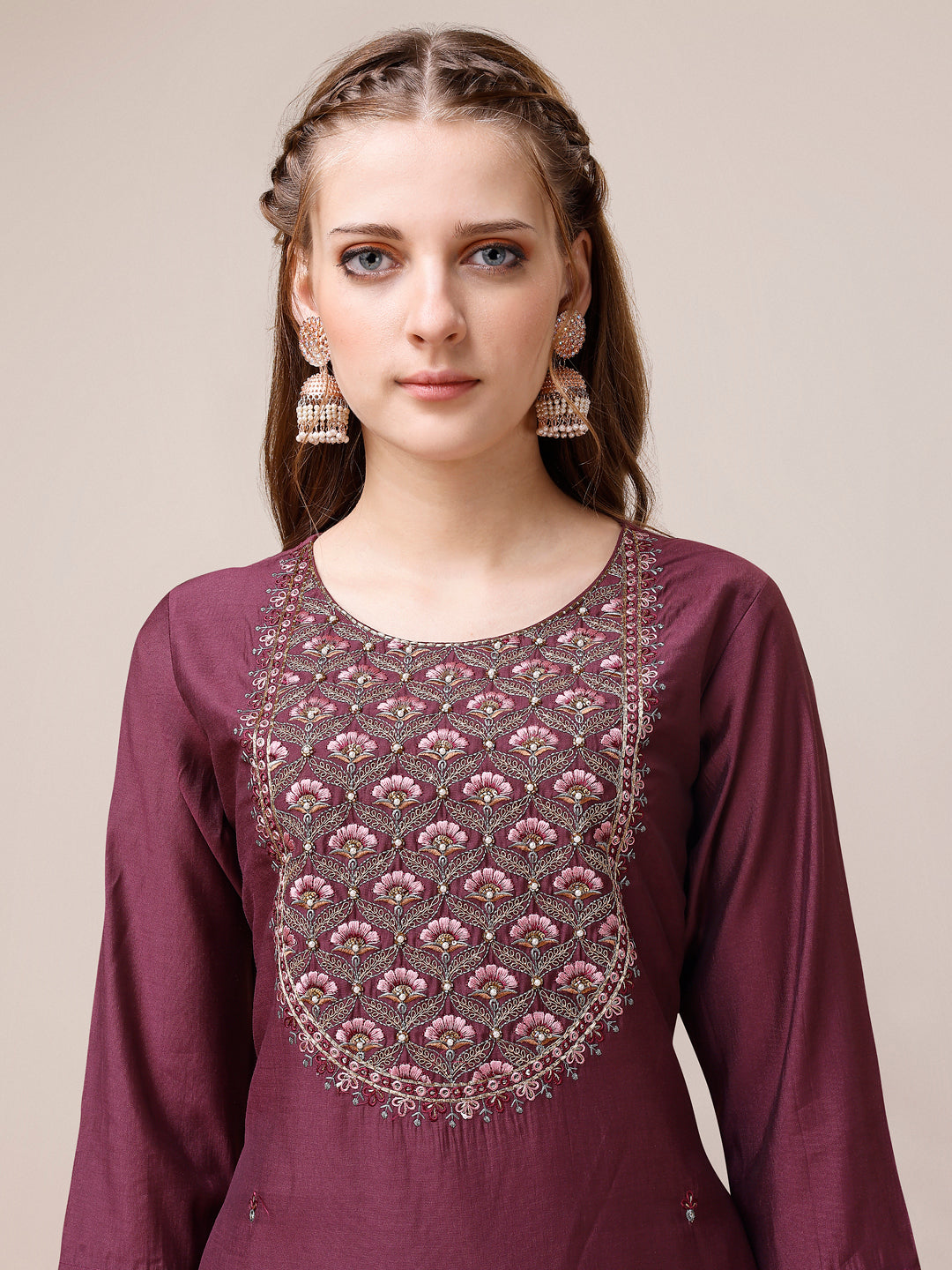 Embroidered Kurta With Pant & Dupatta, Multicolor - Hiral Fashion