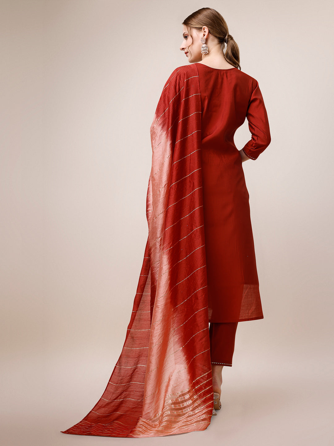 Embroidered Kurta With Pant & Dupatta, Multicolor - Hiral Fashion