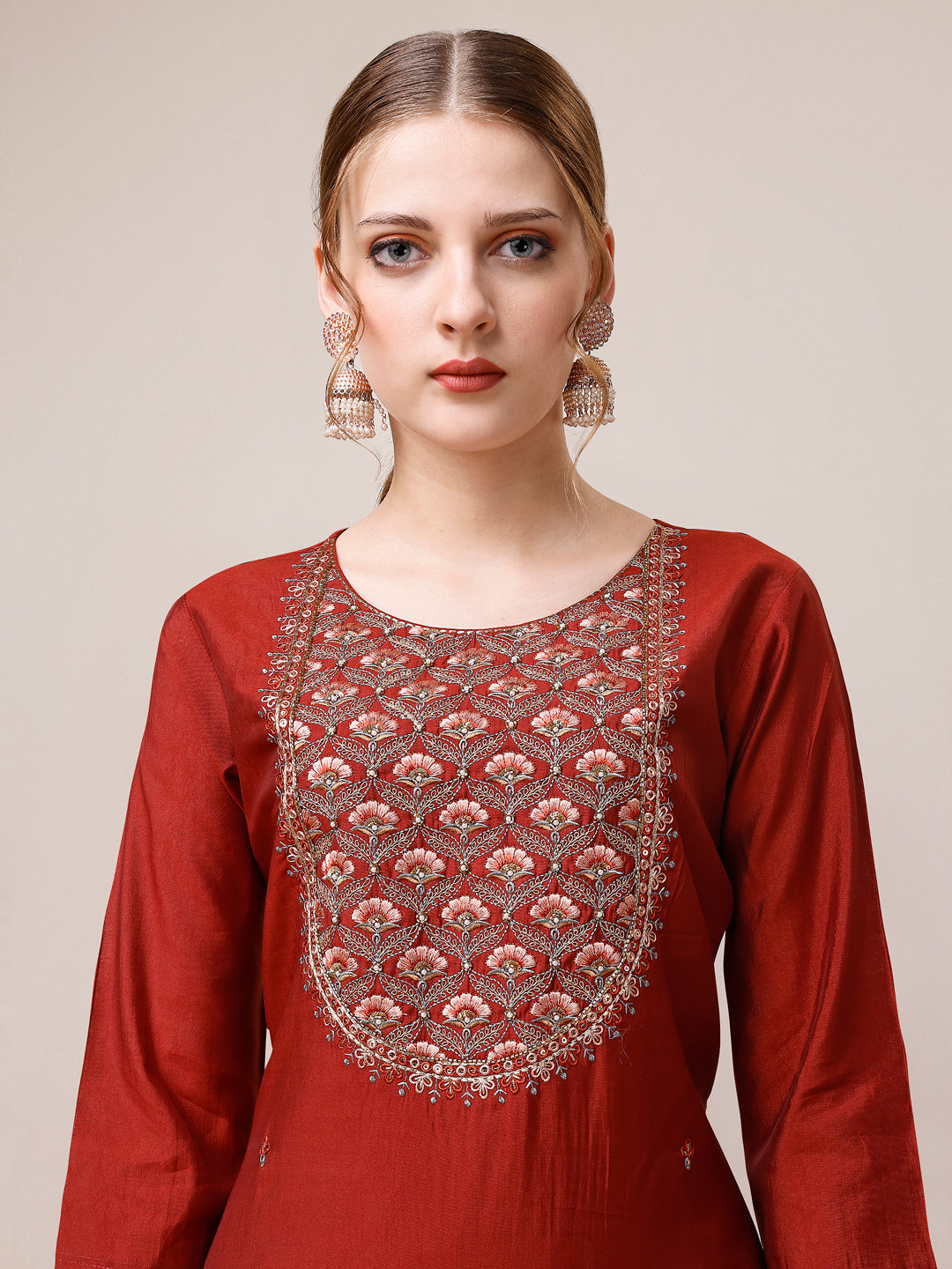 Embroidered Kurta With Pant & Dupatta, Multicolor - Hiral Fashion