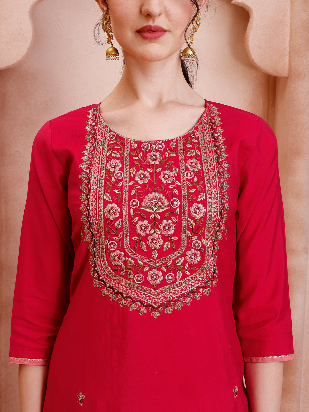 Embroidered Kurta With Pant And Dupatta Set, Multicolor - Hiral Fashion