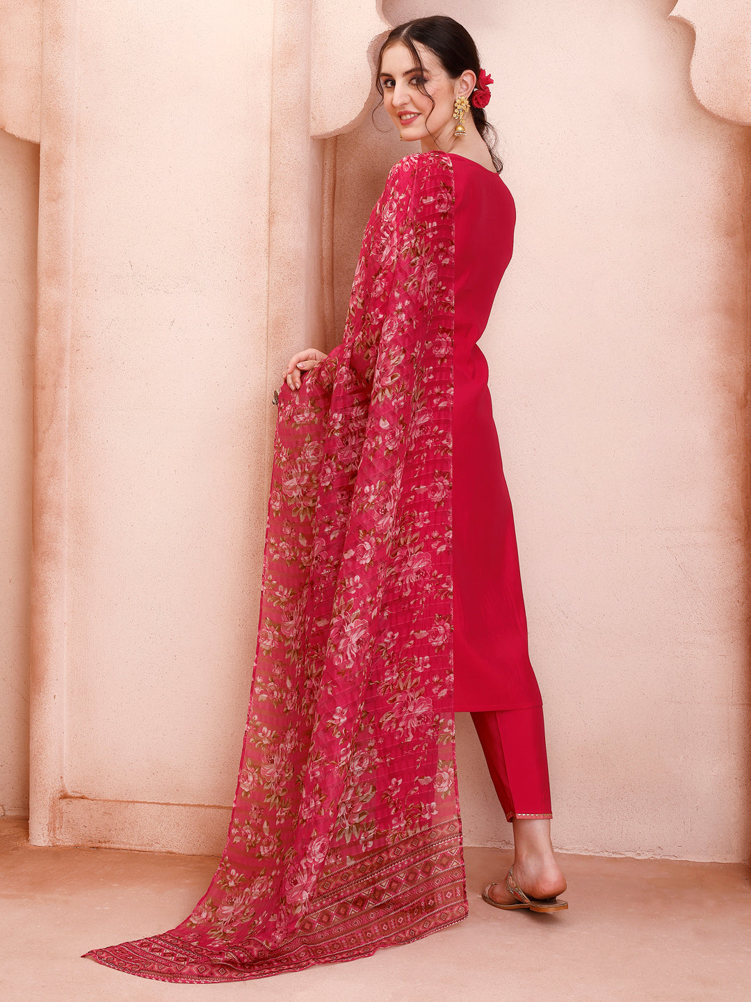 Embroidered Kurta With Pant And Dupatta Set, Multicolor - Hiral Fashion