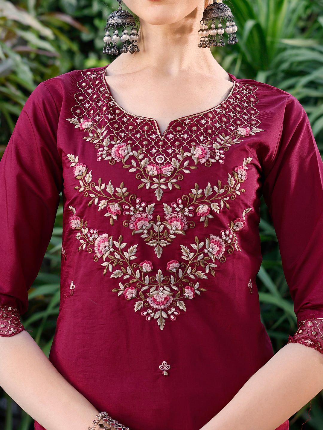 Hand Embroidered Kurta With Pant And Dupatta Set Premium, Multicolor - Hiral Fashion