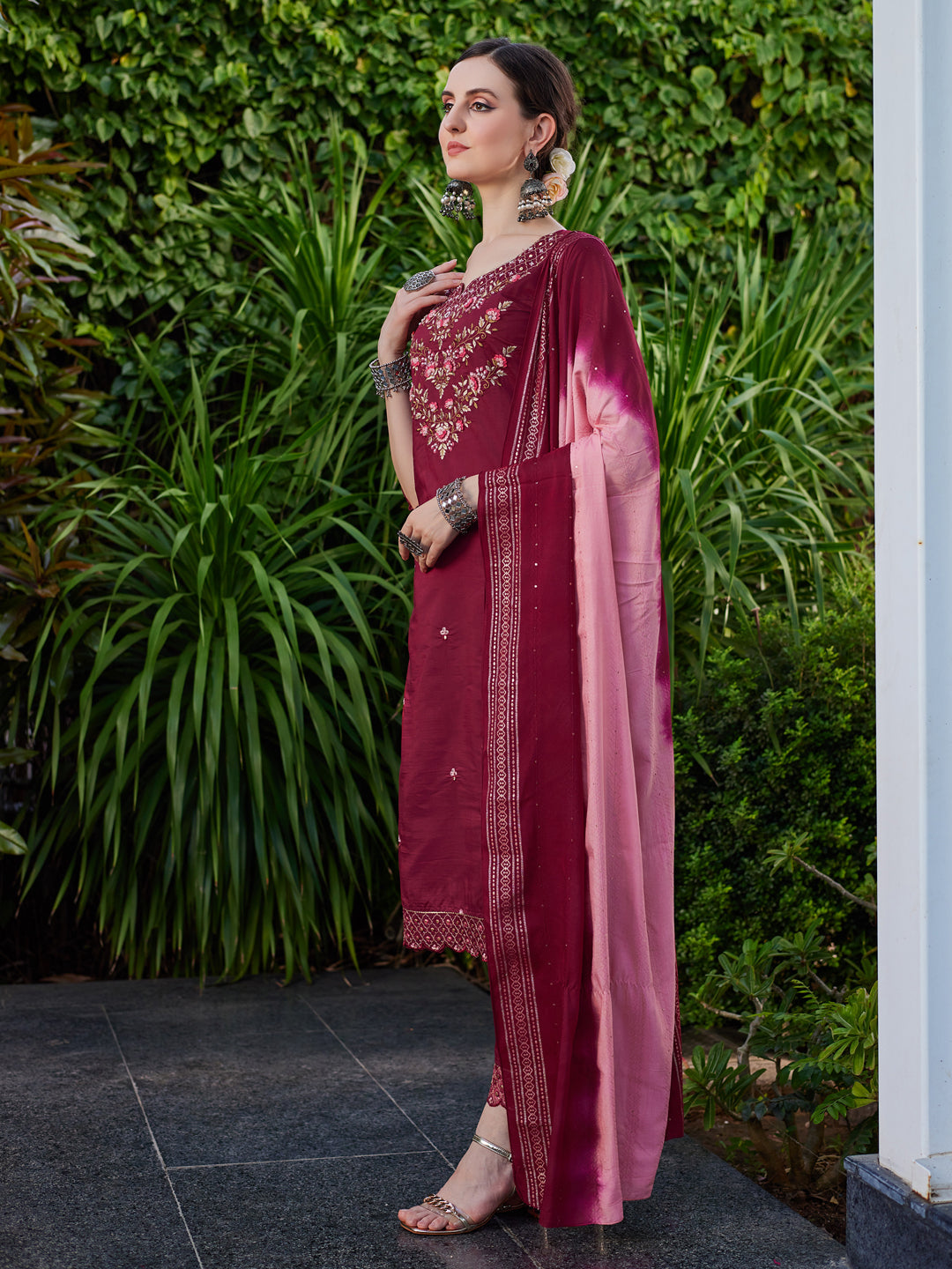 Hand Embroidered Kurta With Pant And Dupatta Set Premium, Multicolor - Hiral Fashion