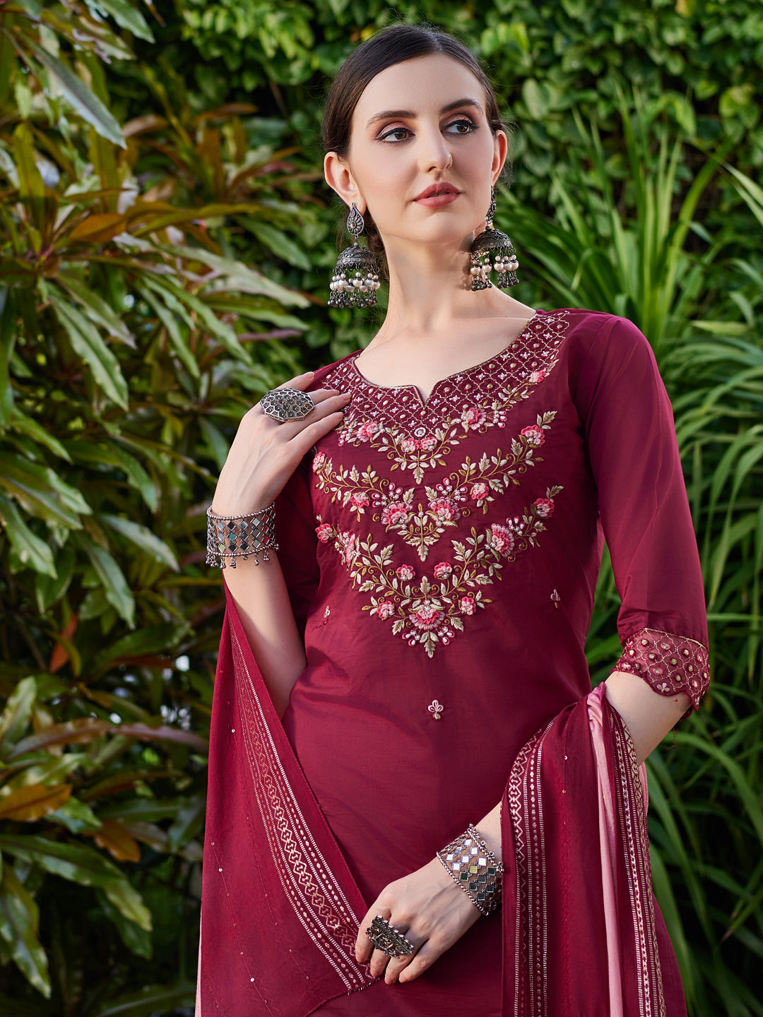 Hand Embroidered Kurta With Pant And Dupatta Set Premium, Multicolor - Hiral Fashion