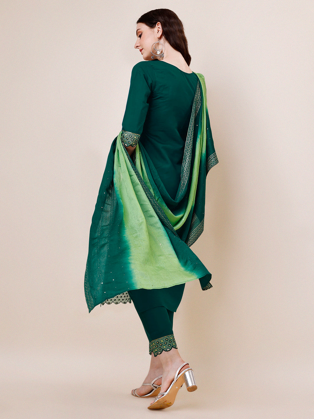 Hand Embroidered Chanderi Kurta With Pant And Dupatta Set Premium, Multicolor - Hiral Fashion