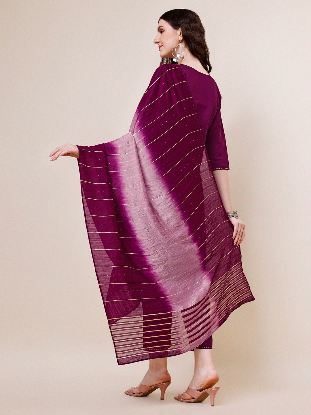 Hand Embroidered Kurta With Pant & Dupatta Set, Multicolor - Hiral Fashion