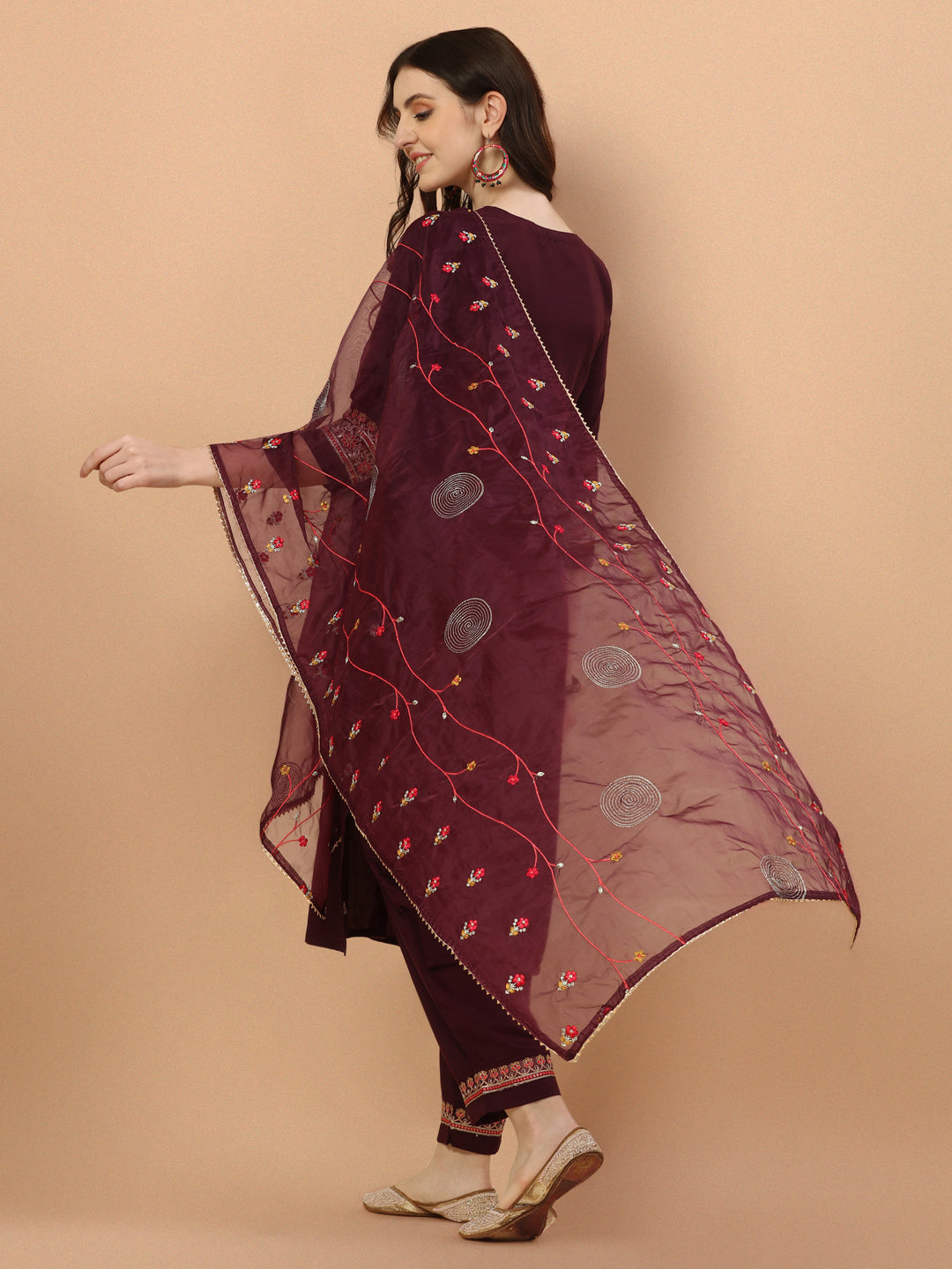 Embroidered Kurta With Pant & Embroidered Organza Dupatta, Multicolor - Hiral Fashion