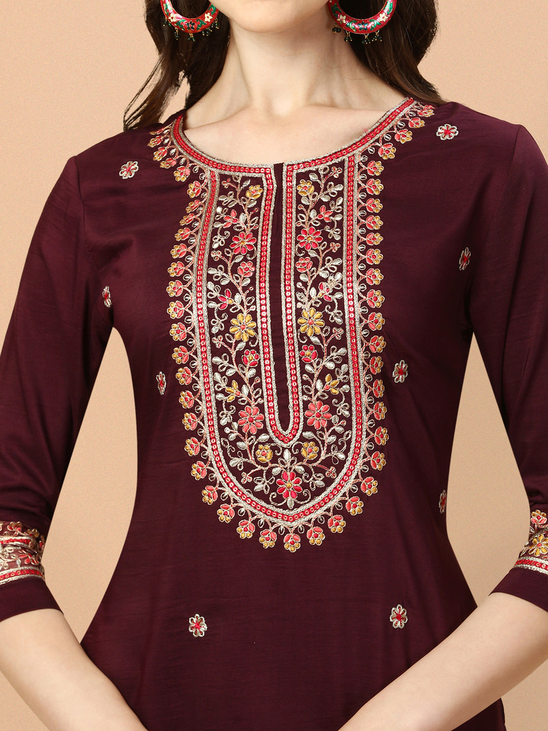 Embroidered Kurta With Pant & Embroidered Organza Dupatta, Multicolor - Hiral Fashion