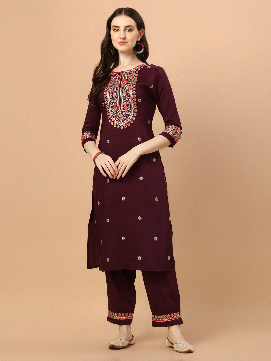 Embroidered Kurta With Pant & Embroidered Organza Dupatta, Multicolor - Hiral Fashion