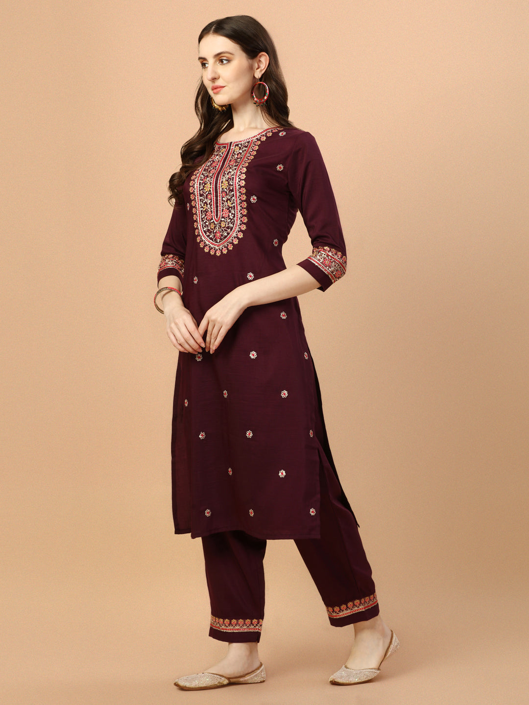 Embroidered Kurta With Pant & Embroidered Organza Dupatta, Multicolor - Hiral Fashion