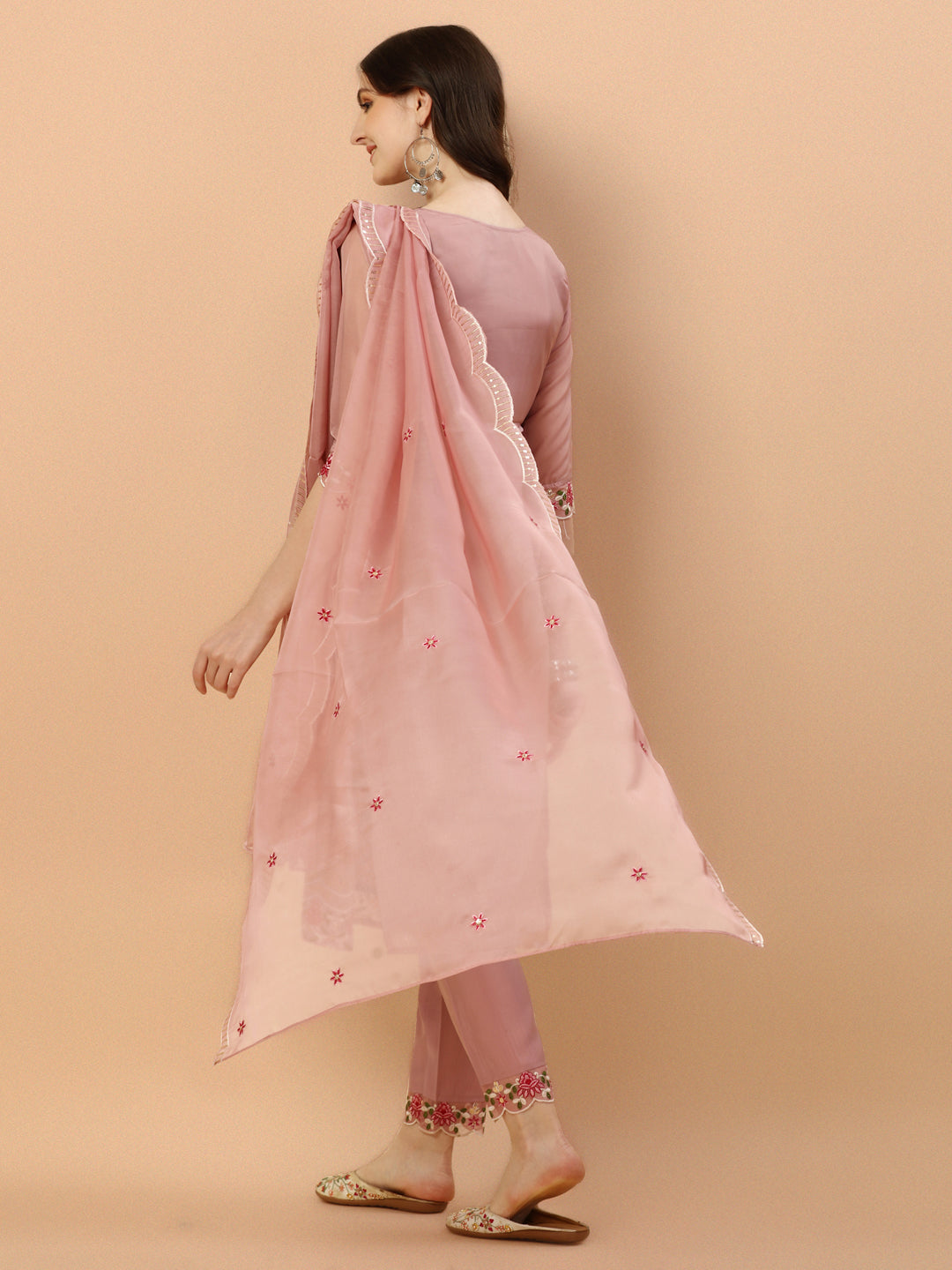 Embroidered Pakistani Kurta With Pant & Dupatta Set, Multicolor - Hiral Fashion