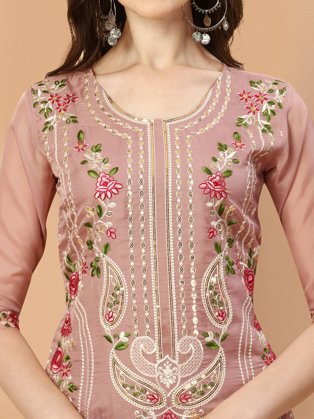 Embroidered Pakistani Kurta With Pant & Dupatta Set, Multicolor - Hiral Fashion