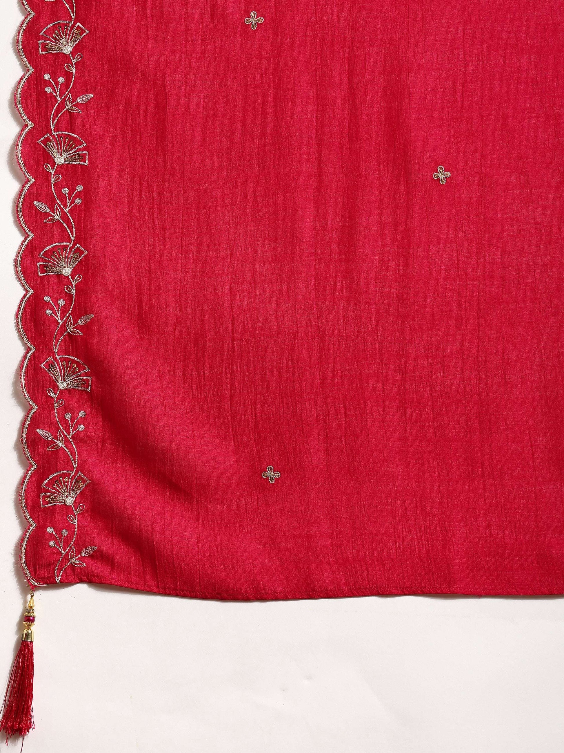 Sequined Embroidered Kurta With Pant & Embroidered Dupatta, Pink - Hiral Fashion