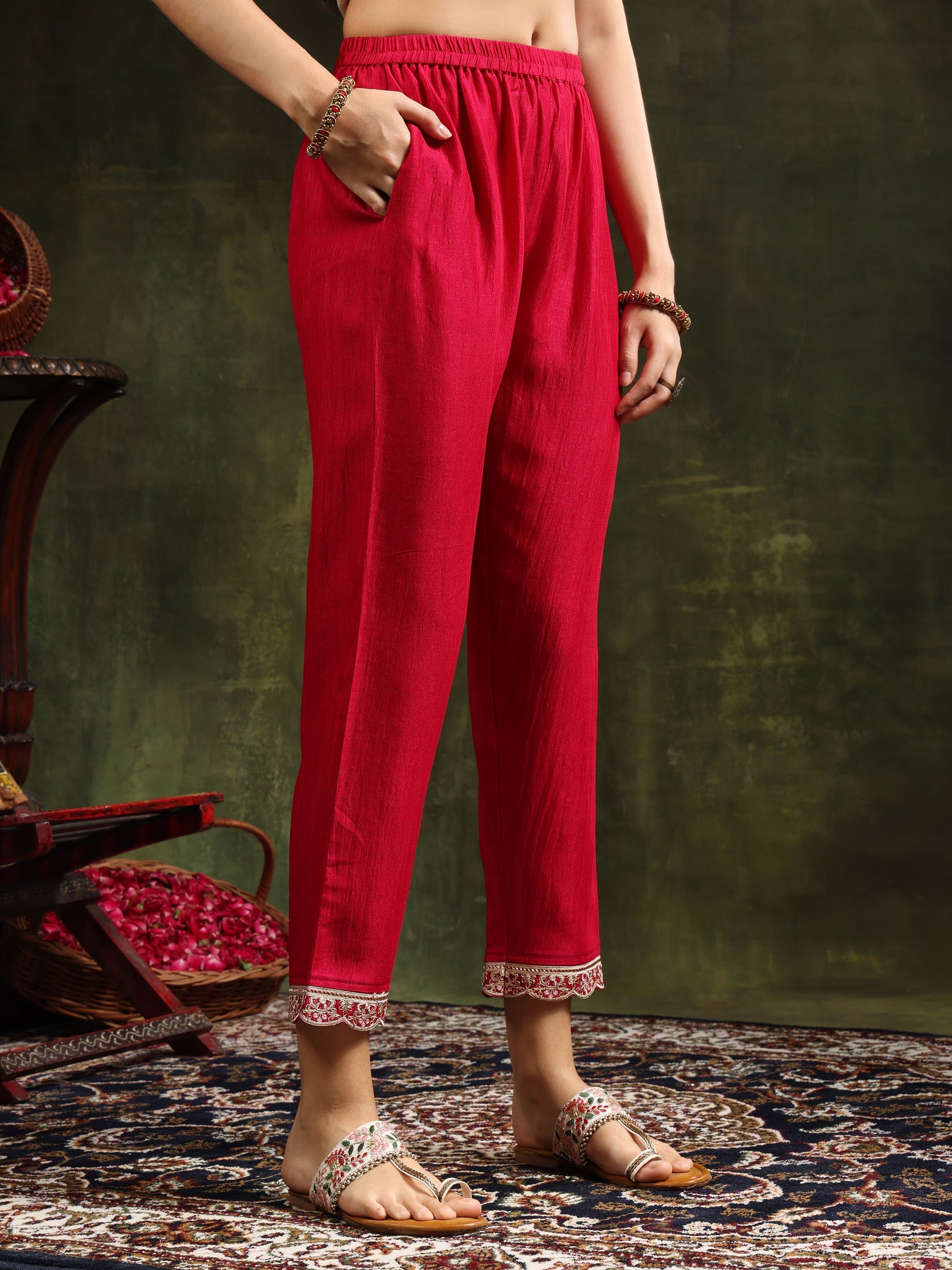 Sequined Embroidered Kurta With Pant & Embroidered Dupatta, Pink - Hiral Fashion
