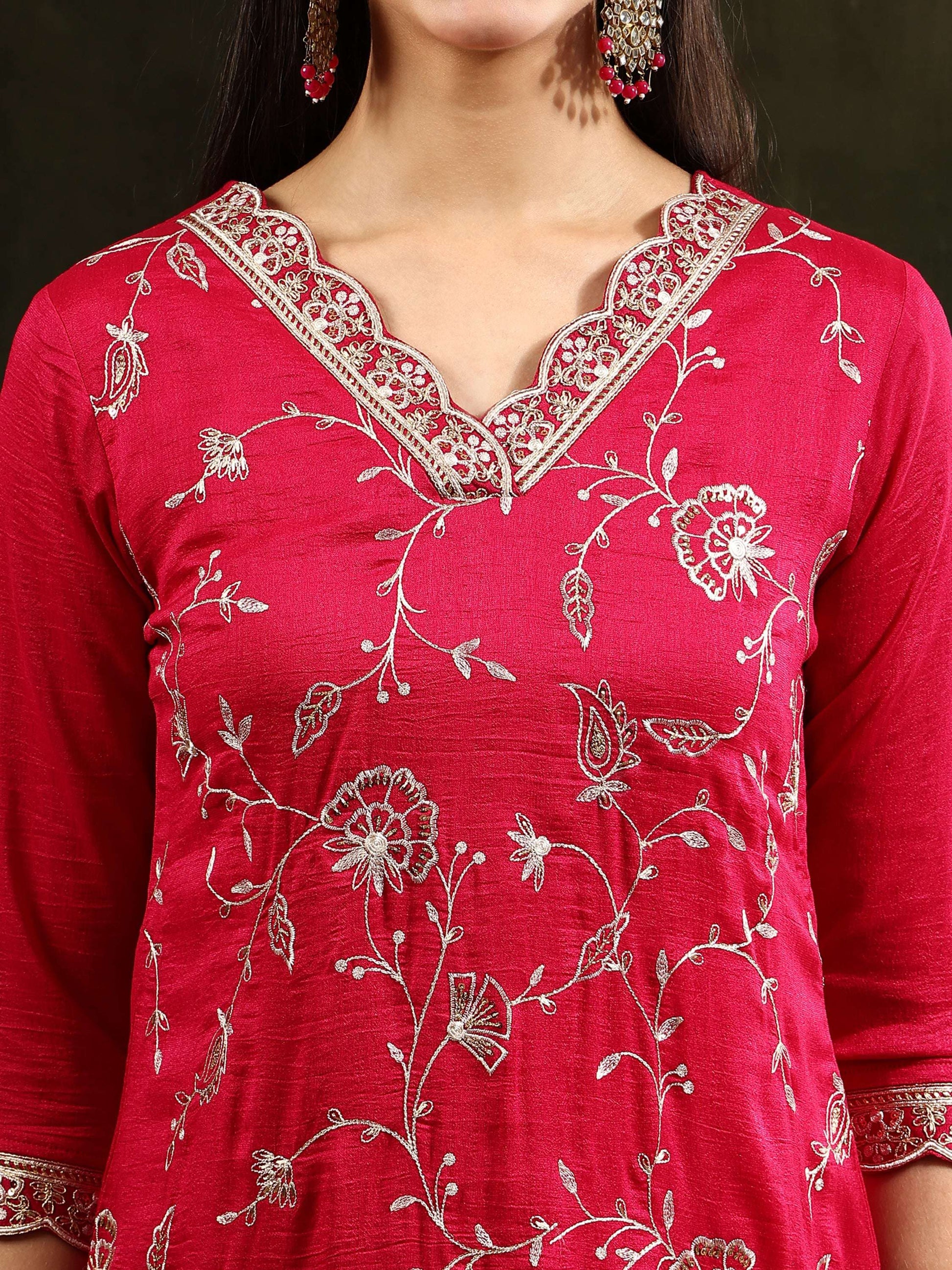 Sequined Embroidered Kurta With Pant & Embroidered Dupatta, Pink - Hiral Fashion
