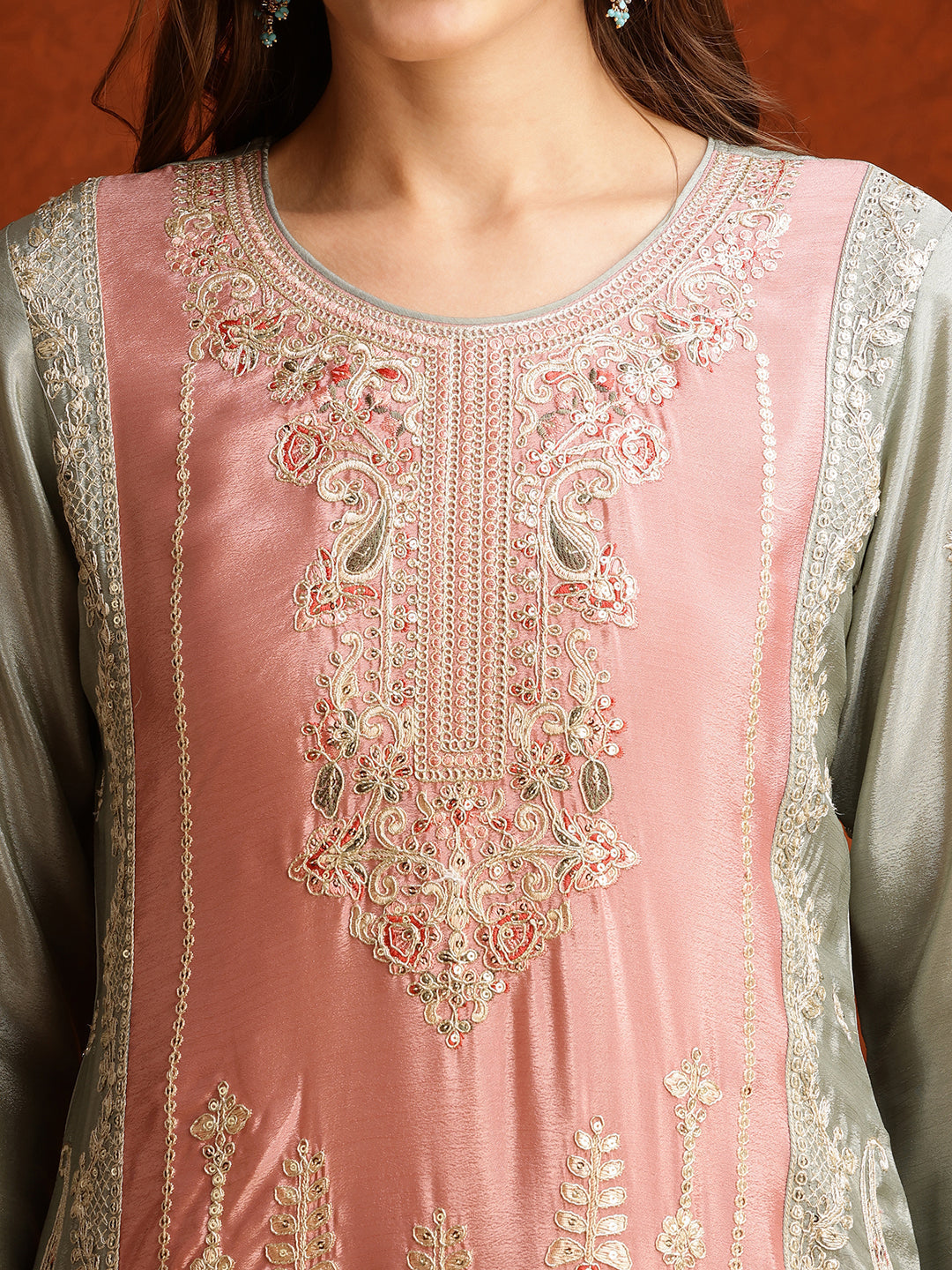 Pakistani Embroidered Kurta With Pant & Embroidered Dupatta, Green - Hiral Fashion