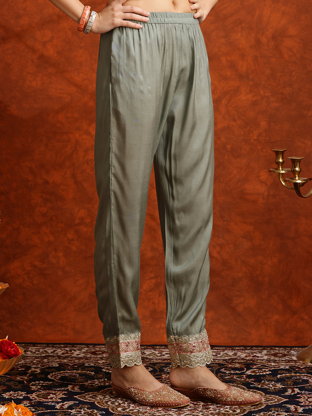 Pakistani Embroidered Kurta With Pant & Embroidered Dupatta, Green - Hiral Fashion