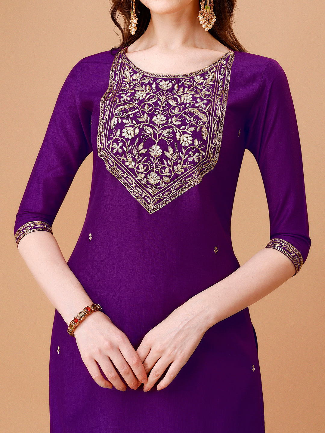 Embroidered Kurta With Pant & Printed Organza Dupatta Premium, Multicolor - Hiral Fashion
