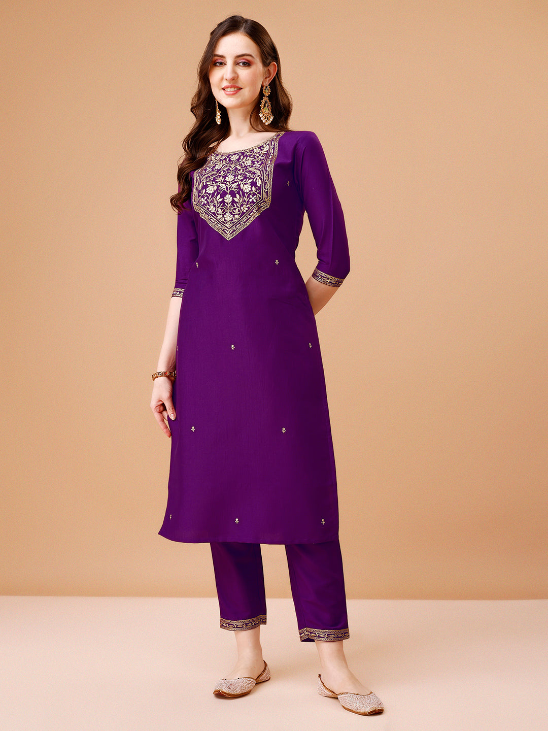 Embroidered Kurta With Pant & Printed Organza Dupatta Premium, Multicolor - Hiral Fashion