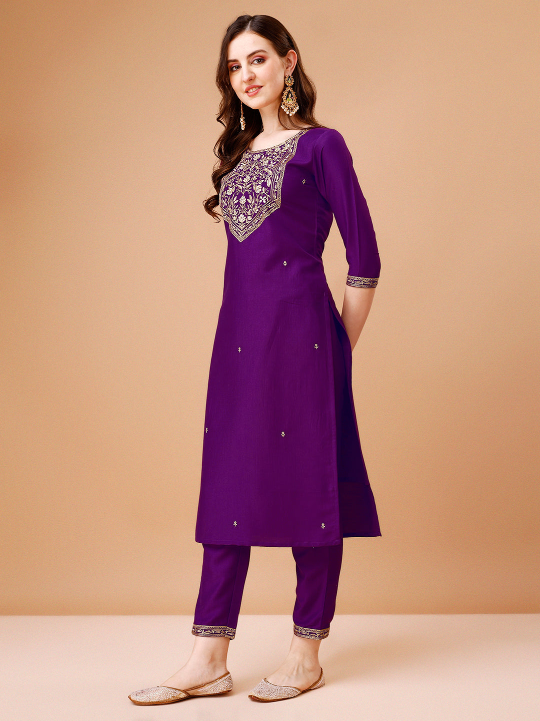 Embroidered Kurta With Pant & Printed Organza Dupatta Premium, Multicolor - Hiral Fashion