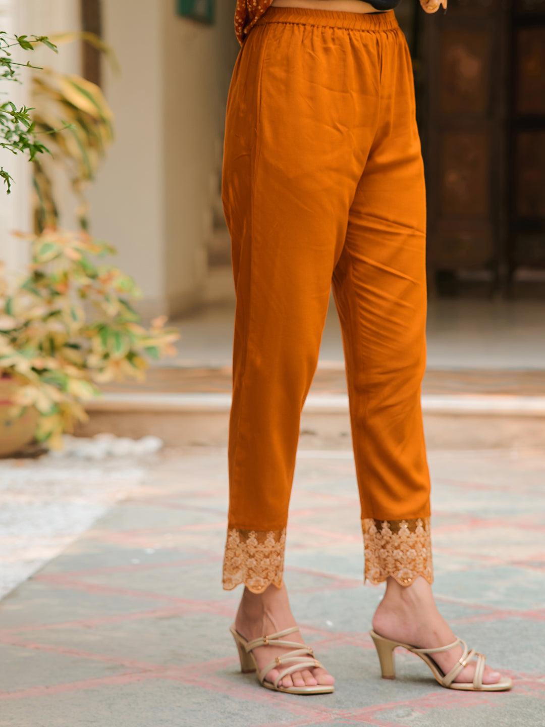 Nyra Cut Embroidered & Bandhani Printed Kurta With Lace Embroidered Pant & Dupatta, Mustard - Hiral Fashion
