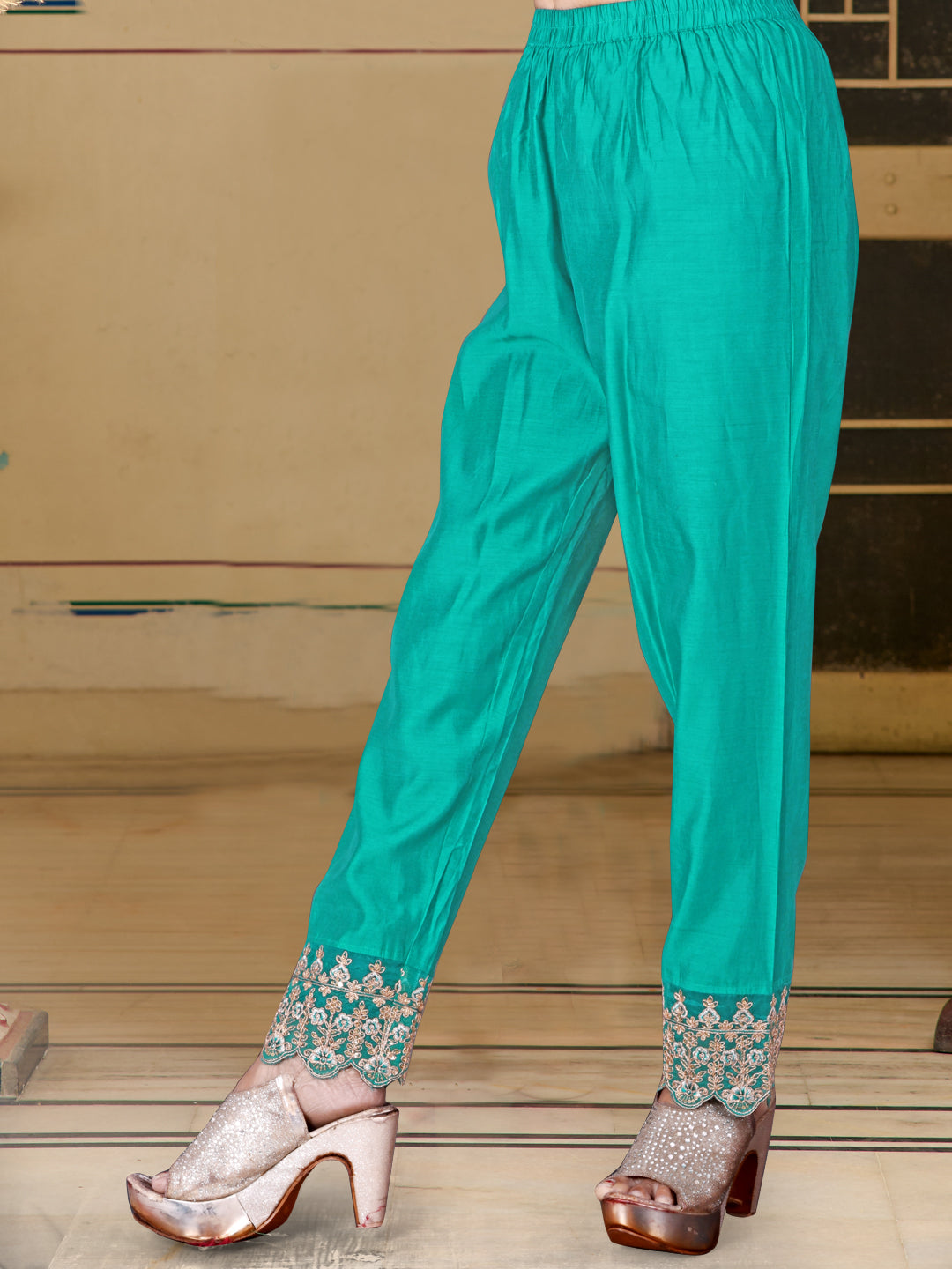 Nyra Cut Embroidered & Bandhani Printed Kurta With Lace Embroidered Pant & Dupatta, Teal - Hiral Fashion