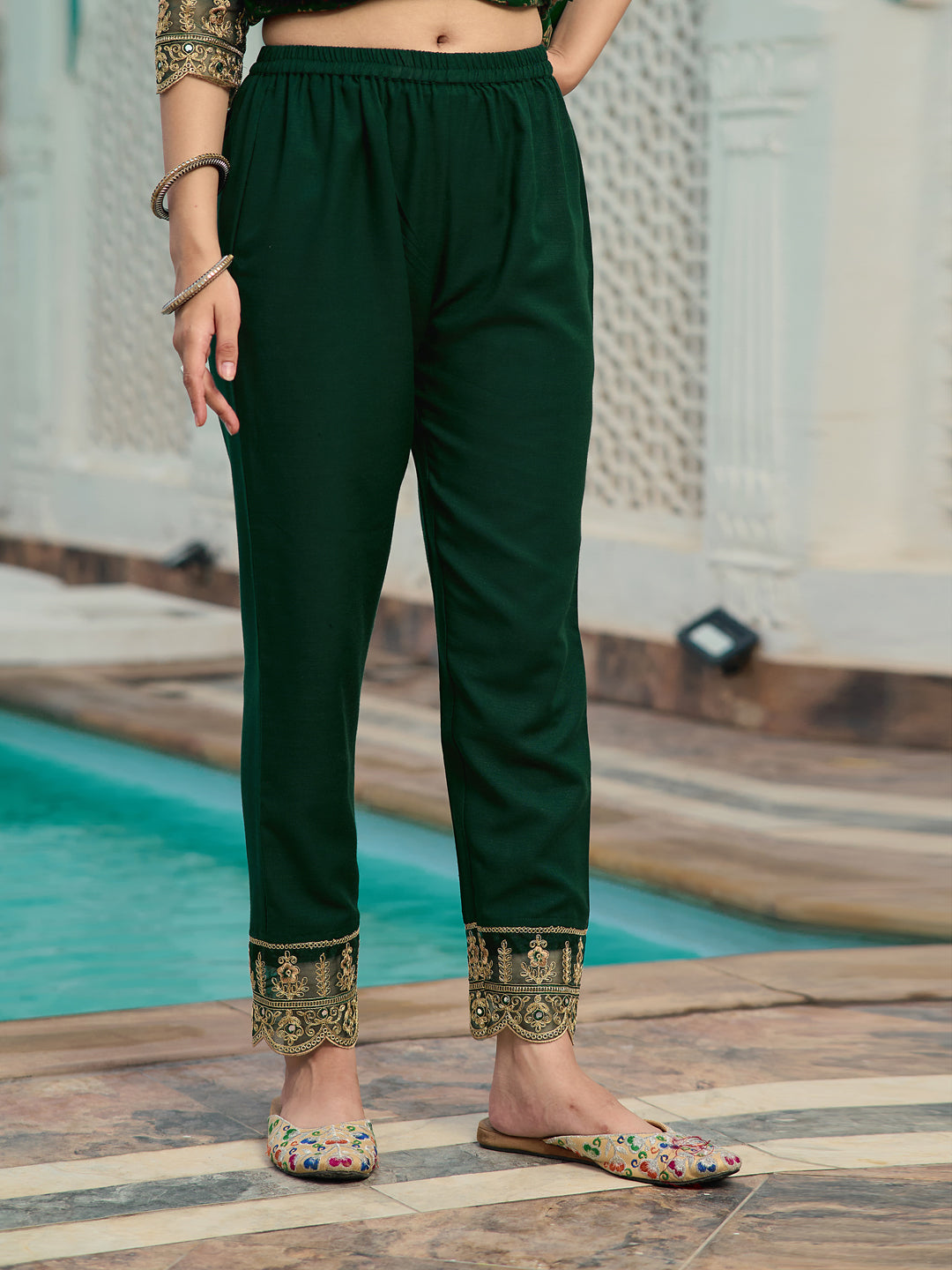 Nyra Cut Embroidered & Floral Printed Kurta With Pant & Foil Print Dupatta, Green - Hiral Fashion