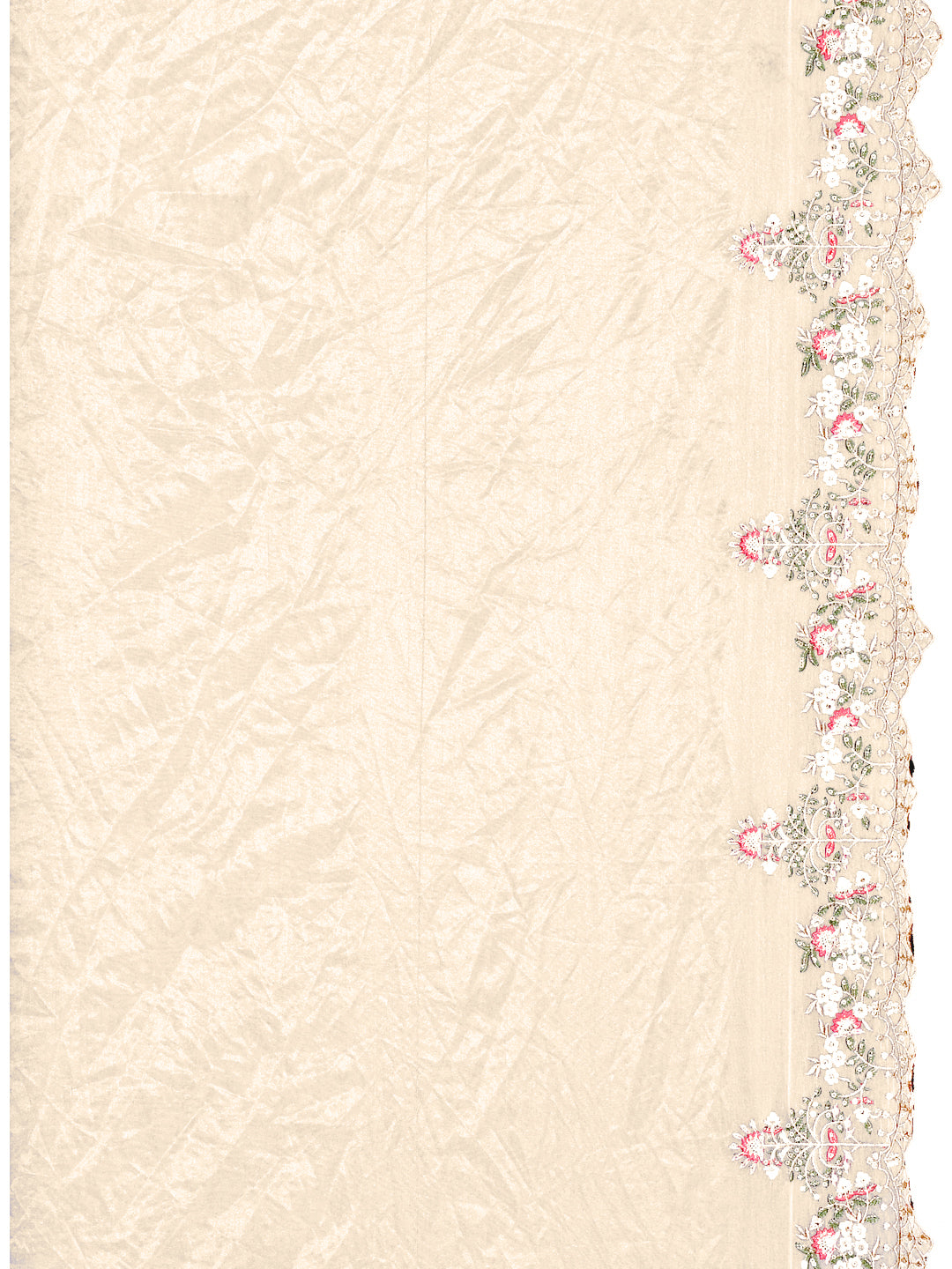 Hand Embroidered Banarasi Jacqauard Kurta With Pant & Embroidered Organza Dupatta, Cream - Hiral Fashion