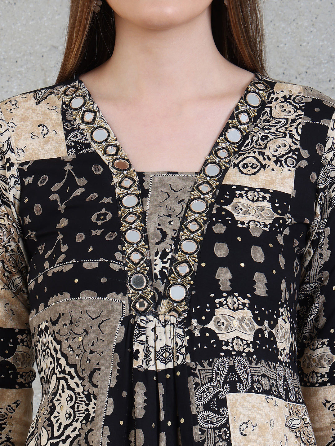 Hand Embroidered & Printed Kurta With Palazzo Pants, Black - Hiral Fashion