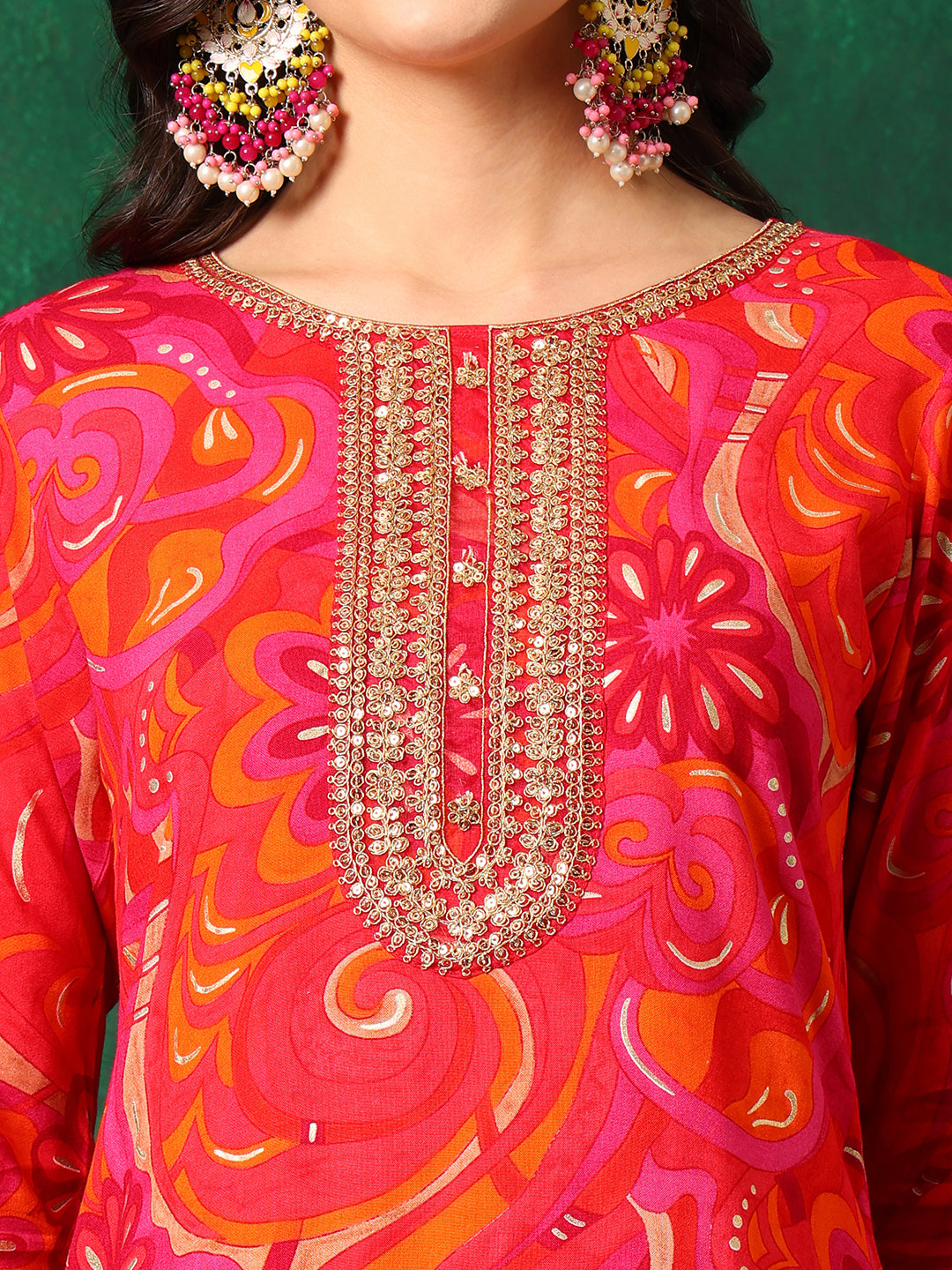 Sequined Embroidered & Printed Kurta With Pant & Embroidered Dupatta, Pink - Hiral Fashion