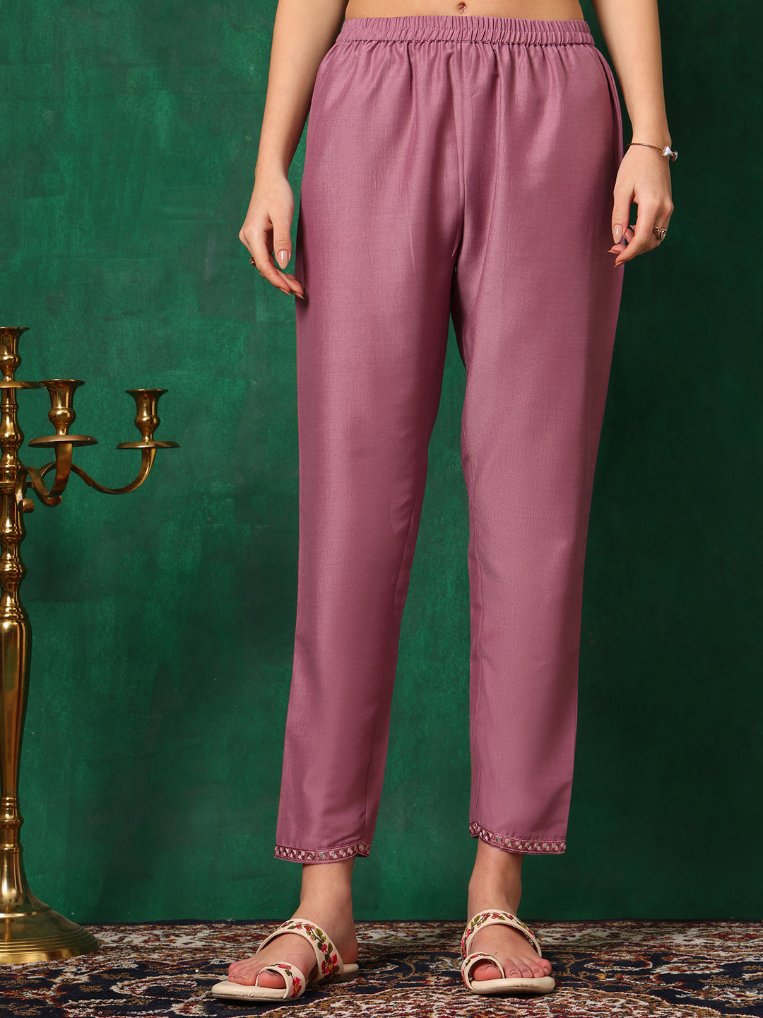 Mirror Embroidered Kurta With Pant & Embroidered Dupatta, Lavender - Hiral Fashion
