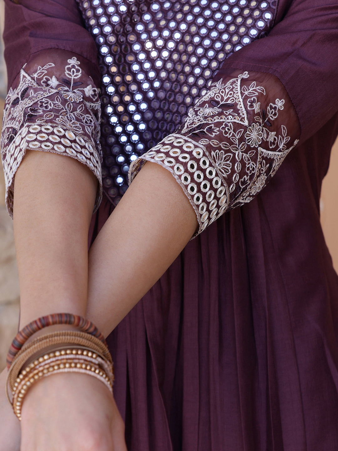 Mirror Embroidered Kurta With Pant & Embroidered Dupatta, Mauve - Hiral Fashion
