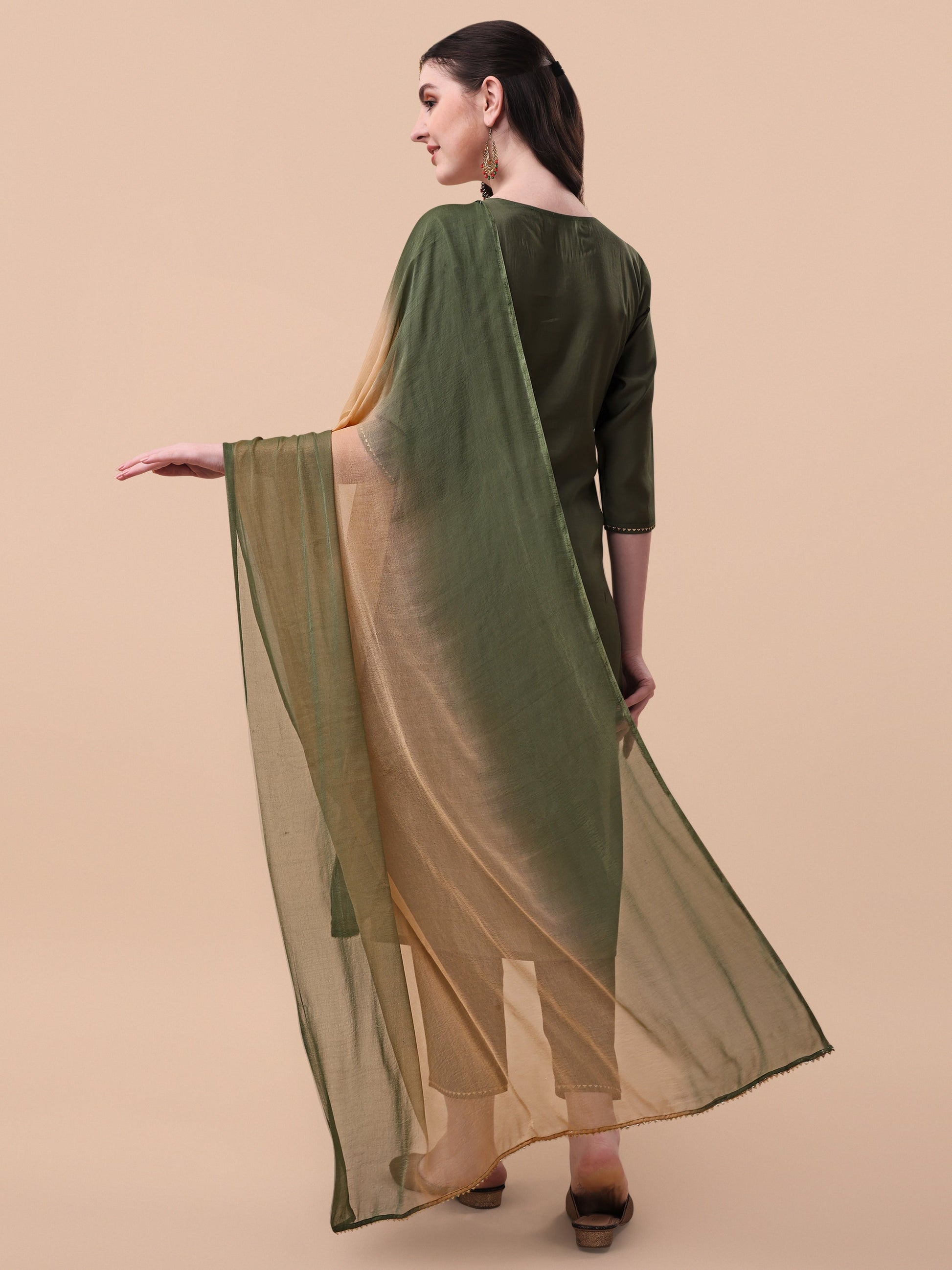 Embroidered Kurta With Pant And Dupatta Set, Multicolor - Hiral Fashion