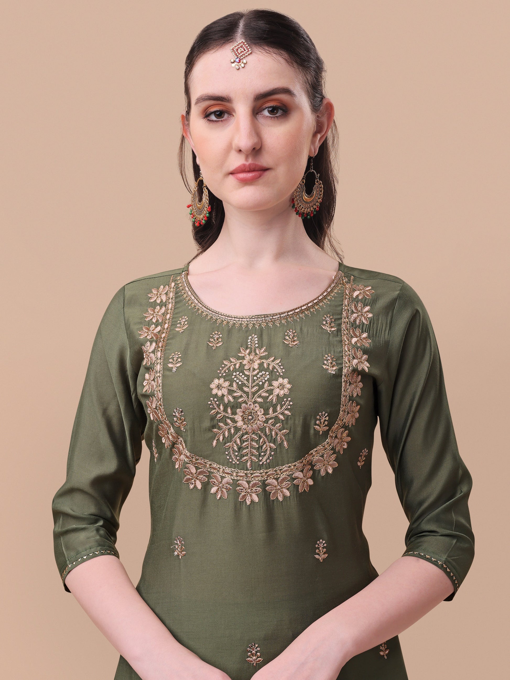 Embroidered Kurta With Pant And Dupatta Set, Multicolor - Hiral Fashion