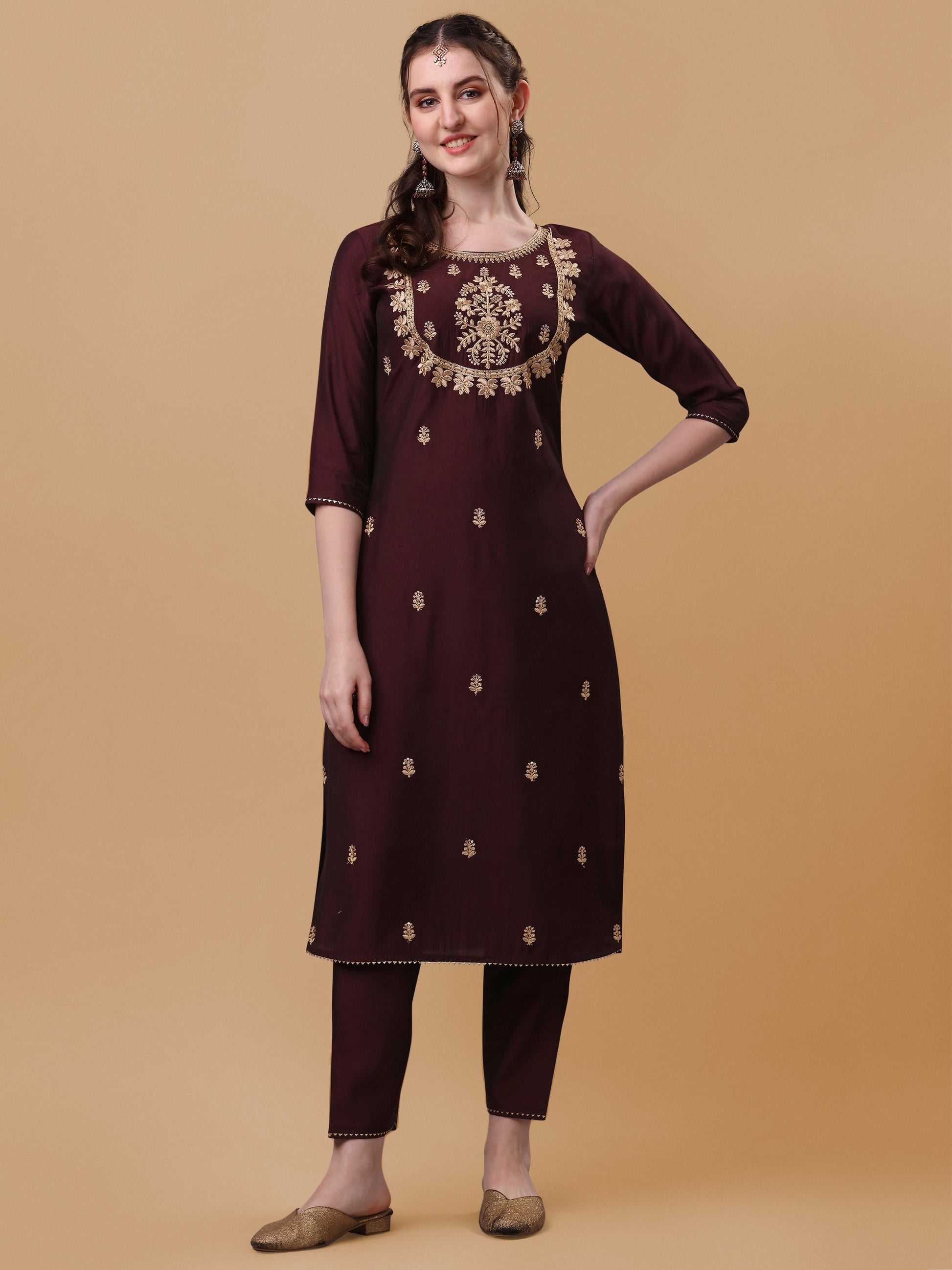 Embroidered Kurta With Pant And Dupatta Set, Multicolor - Hiral Fashion