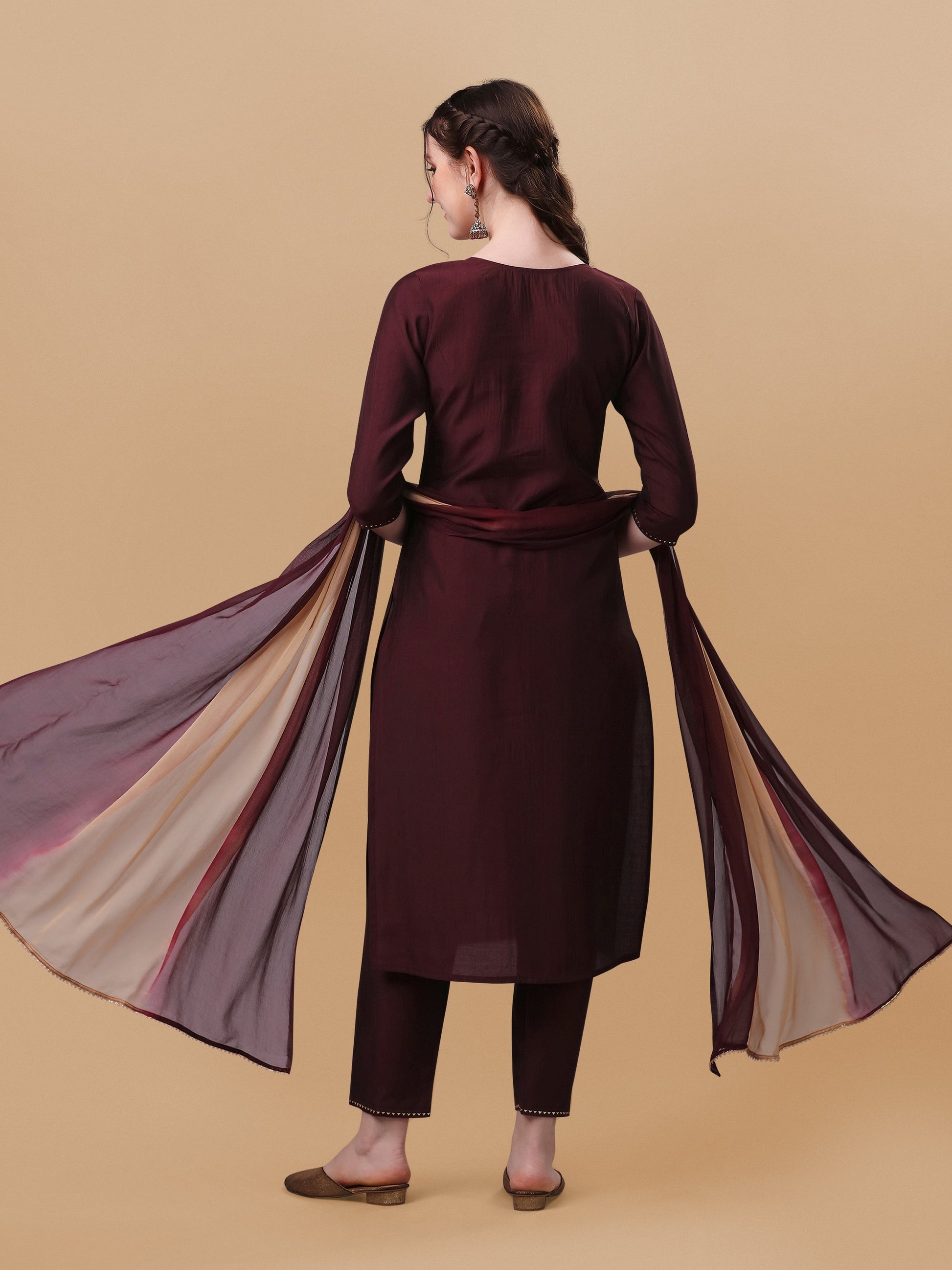 Embroidered Kurta With Pant And Dupatta Set, Multicolor - Hiral Fashion