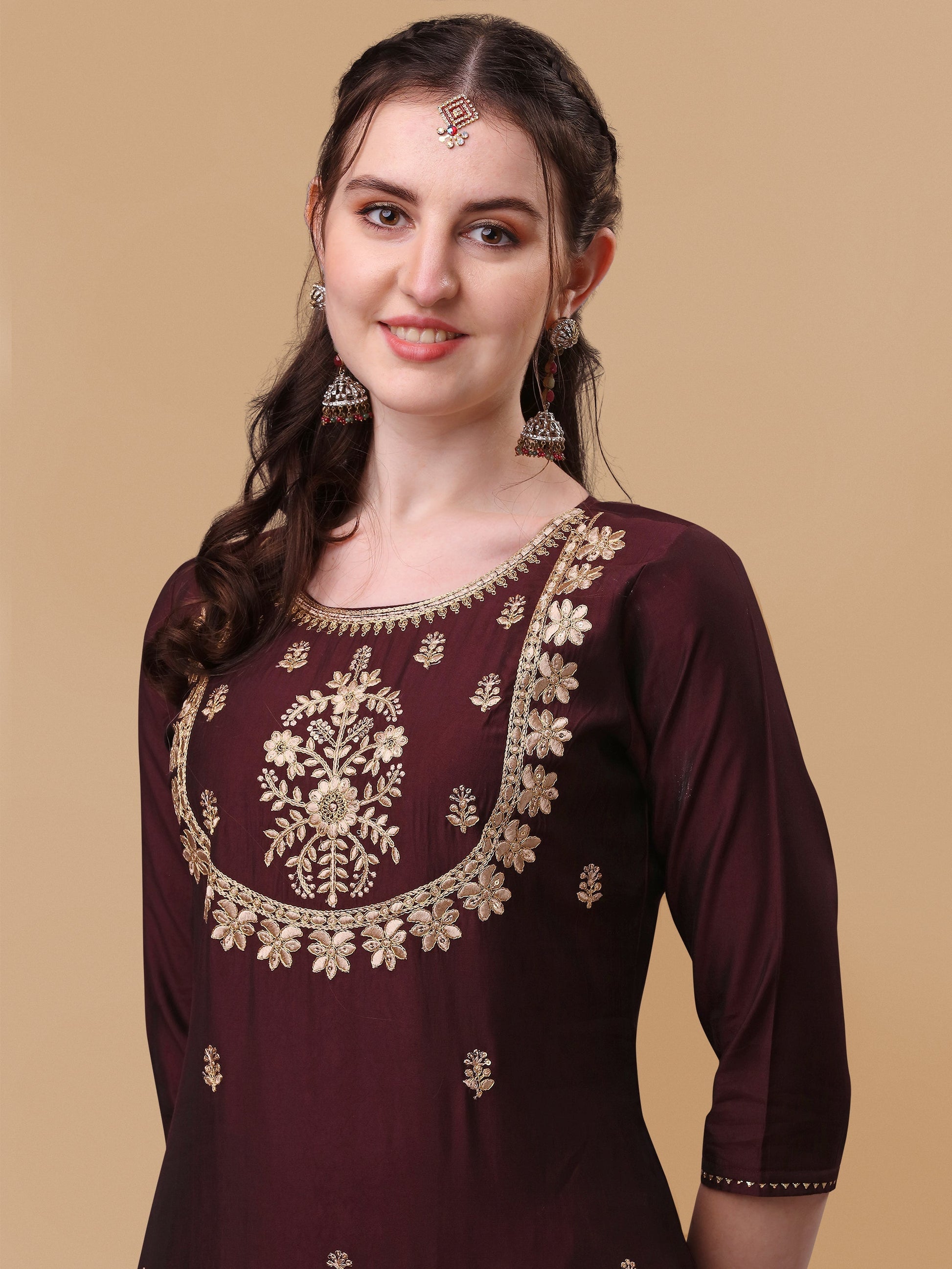 Embroidered Kurta With Pant And Dupatta Set, Multicolor - Hiral Fashion