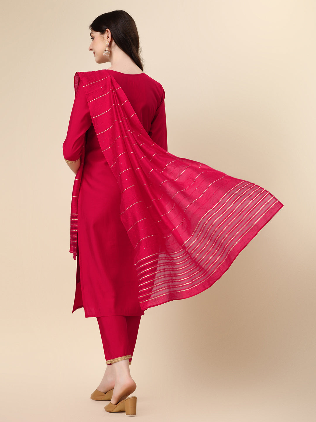 Embroidered Kurta With Pant And Dupatta Set, Multicolor - Hiral Fashion