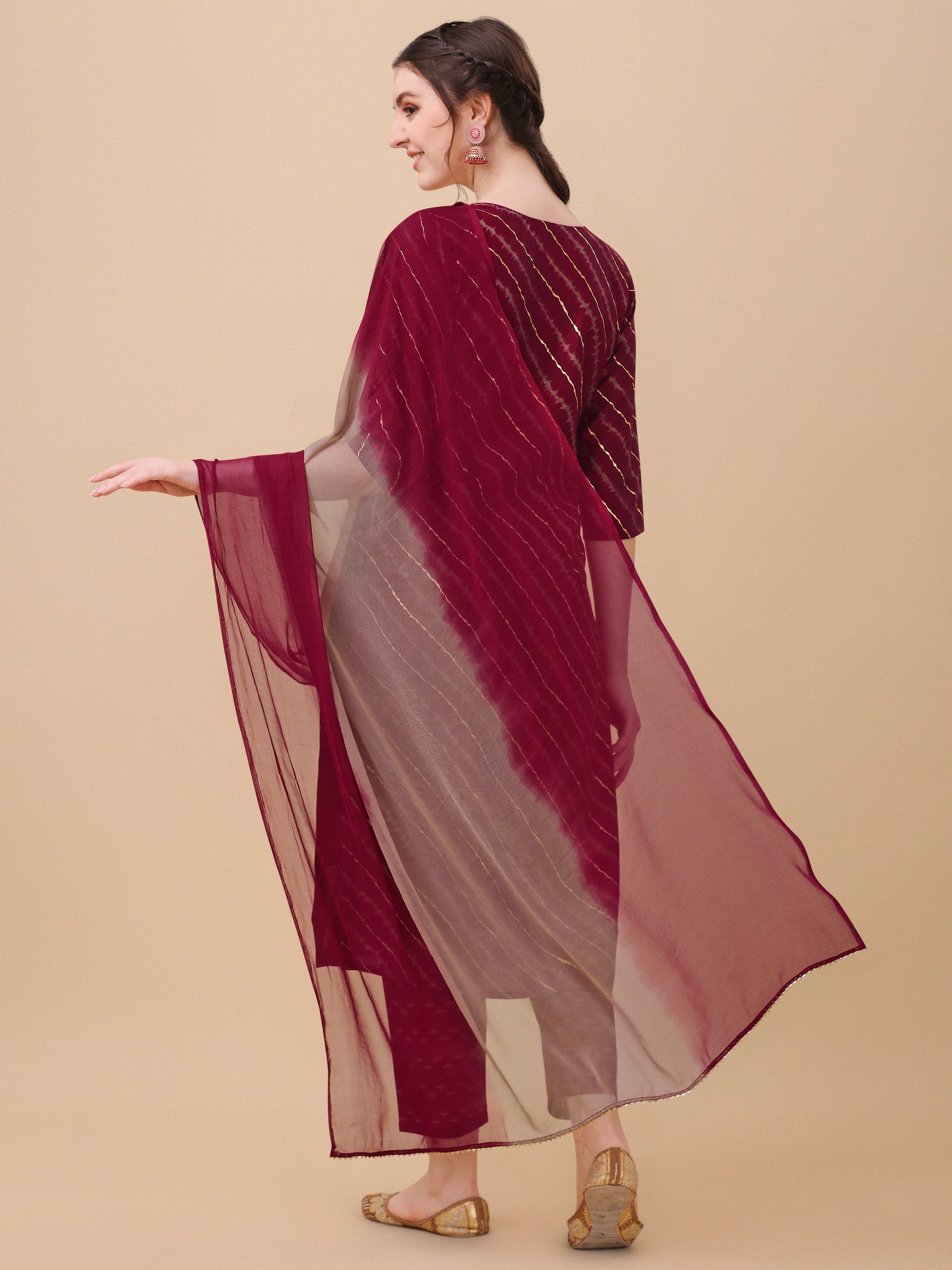 Leheriya Printed & Embroidered Kurta With Pant & Dupatta Set, Multicolor - Hiral Fashion