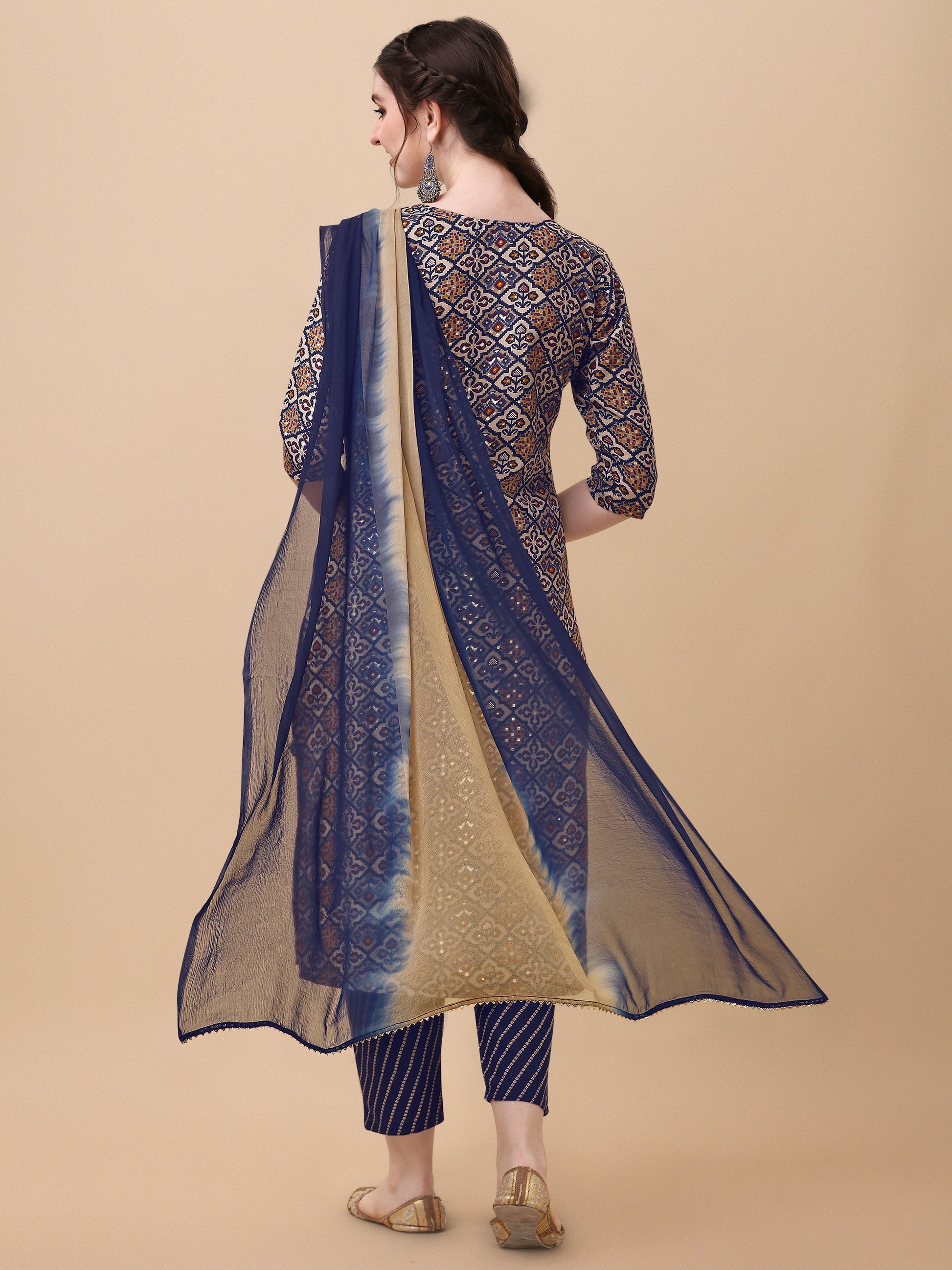 Printed Kurta With Pant And Dupatta Set, Multicolor - Hiral Fashion