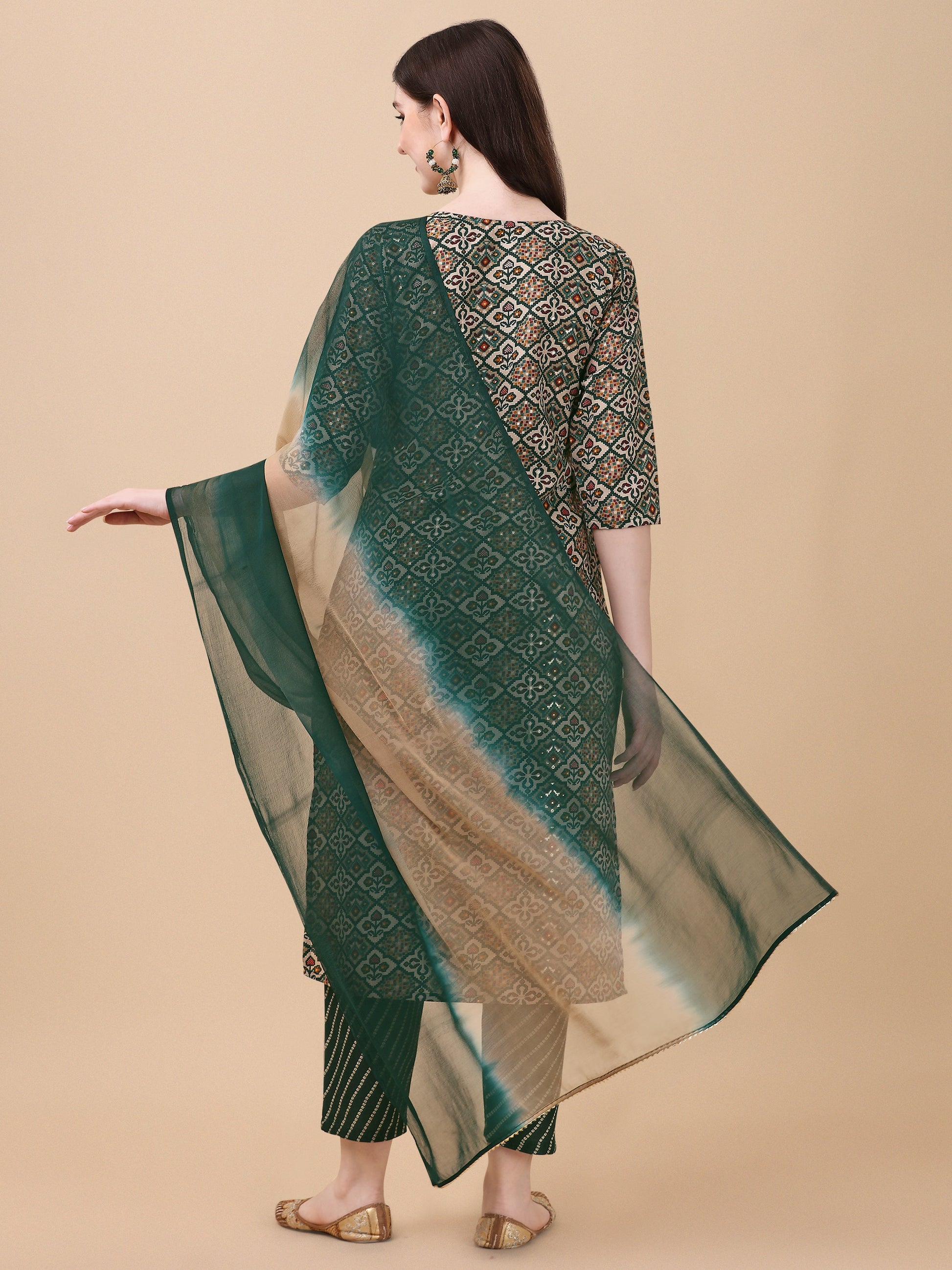 Berrylicious Womens Cotton Green Kurta With Pant And Dupatta Set., Multicolor - Hiral Fashion