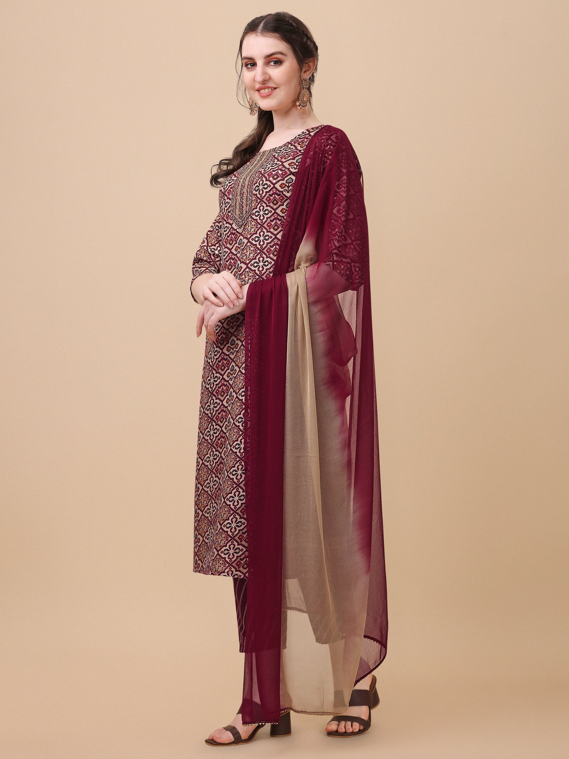 Printed Kurta With Pant And Dupatta Set, Multicolor - Hiral Fashion